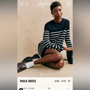 Sezane Paris Navy and White Striped Mini Sweater Dress Merino Wool holiday